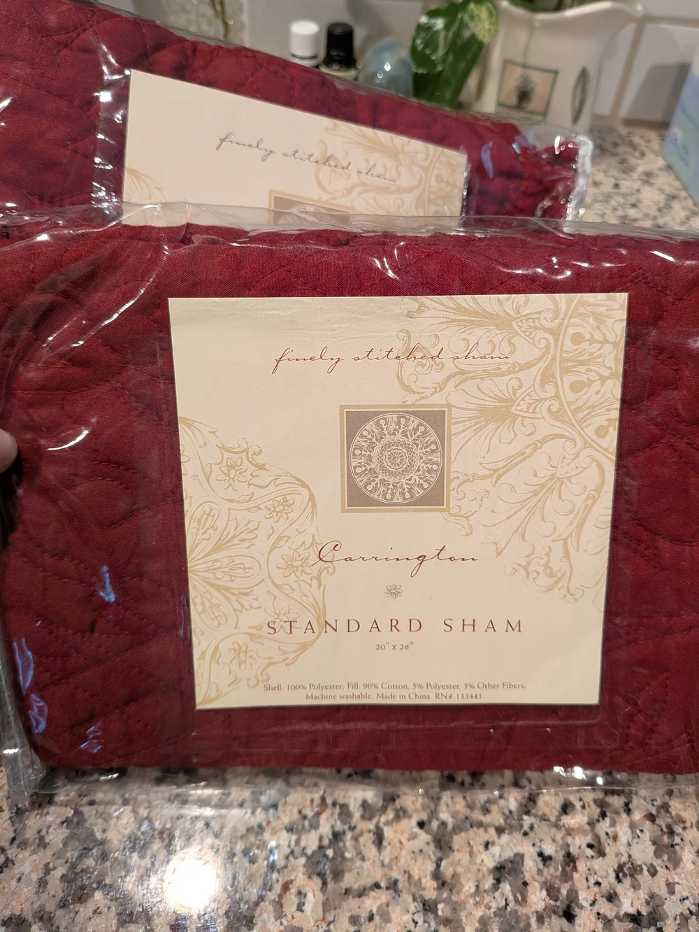 Finely Stitched by Carrington Set of 2 Red Quilted Standard Shams New In Package
